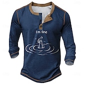 abordables Mots drôles-Homme Graphique Drôle Chemise Henley T-shirt manche longue ancien Mode Designer Extérieur Occasionnel Quotidien Printemps &amp; Automne Toutes saisons Vert Armée Noir Bleu foncé Henley T-shirt Henley