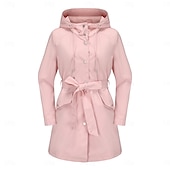 cheap Active Jacket-Women&#039;s Coat Waterproof Comfortable Pocket Buttons Fashion Street Style Plain Outdoor Casual Daily Long Hooded Regular Fit Long Sleeve Outerwear Black White Pink Spring Fall
