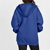 voordelige Textured Hoodies en Sweatshirts-Dames Hoodies met rits Effen Casual Lange mouw Capuchon Normale tops Straat Feestdagen Uitgaan Vetoketju Zak blauw Bruin Licht Grijs Herfst Winter