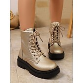 baratos Botas de mulher-Mulheres Botas Botas sexy Diário Cadarço Sem Salto Ponta Redonda Casual Couro Sintético Com Cadarço Preto Dourado