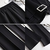 お買い得  女性のドレスパンツ-女性用 スーツ ワイドレッグ パンツ ファッション ストリートファッション 全長 ハイウエスト 平織り 弾性ウエスト 通気性 快適 マイクロエラスティック ストリート デイリーウェア お出かけ ブラック ホワイト ネイビーブルー 春 秋 レギュラー