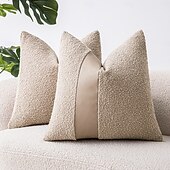 baratos Fronhas de Almofadas de Decoração-capas de almofadas de patchwork com textura de pompom de cor sólida e couro sintético, 45,72 x 45,72 cm, almofadas macias e confortáveis para sofá, quarto, sala de estar, decoração de casa sem