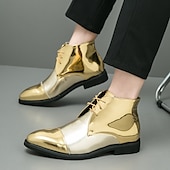 cheap Dress Boots-Men&#039;s Shiny Gold Lace-Up Ankle Boots – Fashion Statement Dress Boots for Stage Shows, Prom Nights &amp; Festivals