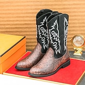 abordables Cowboy et bottes occidentales-Homme Bottes Bottes de Cowboy Rétro Chaussures en Peau de Serpent Marche ancien Occasionnel Cuir PU Confortable Antidérapant Chaud Bottes Mi-Mollet Mocassin Marron Noir / Rose