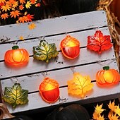 ieftine Fâșii LED-Luminițe cu LED-uri de dovleac cu frunze de arțar șir de luminițe alimentate cu baterii, 1,5 m, 10 LED-uri, Halloween, felinar de dovleac cu frunze de arțar și ghindă, decorațiuni pentru balcon și