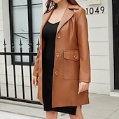 cheap Winter Coats-Women&#039;s Coat Comfortable Buttons Fashion Street Style Plain Outdoor Casual Daily Long Turndown Regular Fit Long Sleeve Outerwear Black Burgundy Camel Fall Winter