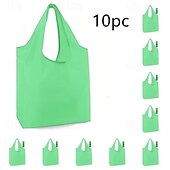 preiswerte Gepäck- und Reiseaufbewahrung-10 wiederverwendbare, faltbare Einkaufstaschen, strapazierfähige, waschbare Tragetaschen aus Polyester mit stabilen Griffen, leuchtende Farben, umweltfreundliche Einkaufstaschen für den täglichen