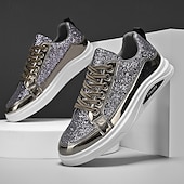 preiswerte Lässige Sneakers-Herren-Sneaker mit goldenem Glitzer, lässige Modeschuhe für Streetwear-Partys und Feiertagsveranstaltungen