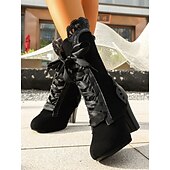 preiswerte Damenstiefel-Damen Stiefel Absatzstiefel Täglich Stickerei Blockabsatz Runde Zehe Mode Wildleder Schnürung Leopard Schwarz