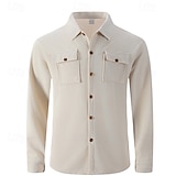 baratos Casacos &amp; Sobretudos para Homem-Homens jaqueta leve Jaqueta Waffle Jaqueta de Camisa Jaqueta casual Férias Diário Respirável Bolsos Primavera Outono Tecido Moda Clássico Lapela Padrão Preto Branco Vinho Verde Escuro cáqui Casaco