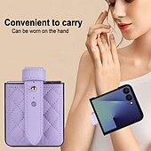 cheap Samsung Cases-Phone Case For Samsung Galaxy Z Flip 7 Z Flip 6 Z Flip 5 Z Flip 4 Z Flip 3 Back Cover with Wrist Strap Shockproof Retro TPU PU Leather