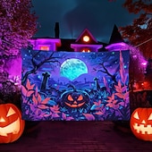 お買い得  ハロウィン壁タペストリー-ハロウィン ブラックライト タペストリー UV反応 暗闇で光る 森 トリッピー 山 霧 墓地 ゴースト 吊り下げ タペストリー 壁アート 壁画 リビングルーム 寝室用