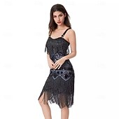 economico Abiti degli anni '20-Anni Ruggenti Anni 1920 Sopra il ginocchio Lunghezza al ginocchio Abito Flapper Abito da cocktail Senza maniche Il grande Gatsby Ragazza Flapper Paillettes Frange Scollo a V Costume Per donna Natale