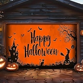 preiswerte Halloween Dekoration-Halloween Außen Garagentor Abdeckung Hexe Kürbis Skelette Banner Große Wandteppich Kulisse Dekoration für Urlaubs Außen Garagentor Zuhause Wand Dekorationen