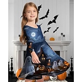 tanie Dziewczęce kostiumy na Halloween-Halloween Dziewczyny &#039; 3D Graficzny Dynia Duch Sukienka Długi rękaw Lato Wiosna Urlop Codzienny Święto Księżniczka Piękny Słodkie Dzieci 4-12 lat Codzienne sukienki Sukienka A line Do kolan Regularny