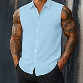economico Strada-Per uomo Camicia Camicia di lino Camicia Estiva Abbigliamento da spiaggia Camicia con Bottoni Semplice Quotidiano Abbigliamento casual alla moda Bianco Rosa Blu Senza Maniche Collo ripiegato Estate
