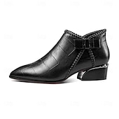 cheap Ankle Boots-Women's Beige Faux Leather Ankle Boots with Bow and Block Heel, Elegant Pointed Toe Short Boots for Office and Party Wear