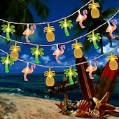 economico Strisce LED-Luci a stringa estive per spiaggia tropicale Hawaii, 3 m, 20 LED, cactus, fenicotteri, bromeliacee, palme, a batteria, per decorazioni per feste in spiaggia, piscina tropicale