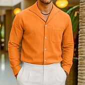 preiswerte Business Casual-Herren Hemd Leinenhemd Sommerhemd Kleidhemd Strandhemd Einfarbig Urlaub Lässig Rosa Marineblau Orange Leicht Blau Langarm Kentkragen Bekleidung