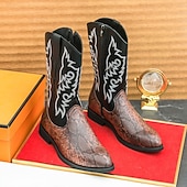 abordables Cowboy et bottes occidentales-Homme Bottes Bottes de Cowboy Rétro Chaussures en Peau de Serpent Marche ancien Occasionnel Cuir PU Confortable Antidérapant Chaud Bottes Mi-Mollet Mocassin Marron Noir / Rose