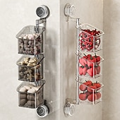 cheap Kitchen Storage-Suction Cup Wall Mounted Organizer Basket, Rotating Drill-Free Kitchen Storage Rack for Garlic Ginger Spice, Bathroom Hanging Storage Bin for Shower and Toiletries