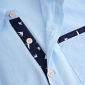 voordelige Vakantie-Voor heren Linnen overhemd Zomer overhemd Strand Kleding Overhemd met knopen Gestreept Vakantie Curise Wit Groen Khaki Grijs Korte mouw Revers Zomer Lente zomer Kleding Standaard
