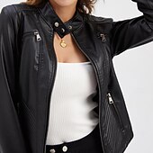 economico Giacche in finta pelle-Per donna Giacca in Ecopelle Confortevole Tasca Cerniera completa Moda Stile da Strada Semplice All&#039;aperto Casual Quotidiano Regolare Collo alla coreana Vestibilità regolare Manica Lunga Capispalla