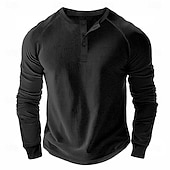 cheap Casual Henley Tee-Men&#039;s Waffle Henley Shirt Tee Long Sleeve Solid Color Plain Textured Fashion Designer Casual Raglan Sleeves Henley Outdoor Casual Daily Summer Fall Winter Black Light Blue Dark Red Henley T-Shirt