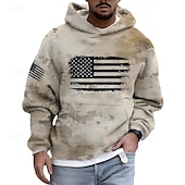 preiswerte Flagmuster-Herren Kapuzensweatshirt Grün Khaki Leicht Grün Grau Mit Kapuze Tarnung Amerikanische Flagge Fronttasche Täglich Ferien Ausgehen Polyester Streetwear Lässig Herbst Winter Bekleidung Kapuzenpullover