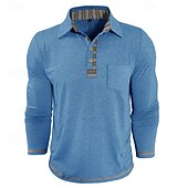 preiswerte Klassisches Poloshirt für Herren-Herren Golfshirt Golf Poloshirts Arbeit Lässig Revers Langarm Basic Modern Farbblock Patchwork Knöpfe Frühling Herbst Normale Passform Aprikose Marineblau Blau Grün Hellgrau Dunkelgray Golfshirt