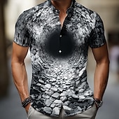 voordelige 3D-patroon-Voor heren 3D Print Rots Tunnel Overhemd Zomer overhemd Overhemd met knopen Korte mouw Mode-casual Buiten Dagelijks Streetwear Zomer Lente Strijkijzer 3D-afdrukken shirts met kraag Zwart 1 Zwart