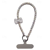 cheap Phone Lanyards &amp; Wrist Straps-New Fashion Women's Full Diamond Light Luxury Bow Clip Diamond Ring Phone Chain Wrist Hanging Chain Phone Rope Short