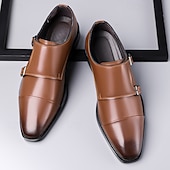 abordables Officiel-Chaussures habillées en cuir à double boucle pour homme – élégantes chaussures de soirée marron pour mariages, tenues de bureau et cérémonies