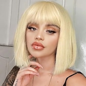 levne Párty paruky-Rovná bílá paruka s ofinou 30 cm krátké bílé bob paruky pro ženy syntetické barevné cosplay párty paruka