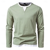 billige Herre Elite T-skjorter &amp; Tank-Herre T skjorte Langermet Crew-hals Alle årstider Helfarge Strikketøy Daglig Fritid falske to stykker utendørs Feriereise Hjem Svart Brun Grønn Topp T-skjorte for menn