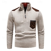 baratos suéter pulôver masculino-Homens Suéter Pulôver suéter Suéter com zíper de um quarto Estriado Tricotar Tops regulares Tricotado Corte Justo Tecido Gola Alta Roupa de Malha Moderna Casual Roupa Diária Roupa Outono Inverno Azul