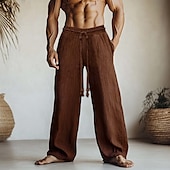 abordables Maison-Homme Pantalons en Lin Pantalons Pantalon d&#039;été Pantalons Amples Taille Élastique Cordon de serrage Jambe Droite Uni Confort Respirant Longueur complète Extérieur Yoga Occasionnel Mode Rétro Vintage