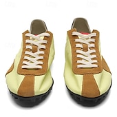 billiga Herrsneakers-Herr retro gula och bruna sneakers med ventilerande ovandel och halkfri sula, sportinspirerade vardagsskor för pendling, resor och vardagsbruk