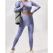 preiswerte Sets &amp; Einteiler-Damen 2 Stück Yoga-Trainingsanzug Lounge-Outfits  Herbst Einfarbig Kombination Armeegrün Schwarz Fitnesstraining Hohe Taille Elastisch Atmungsaktiv Langarm Sport Sportkleidung Schlank