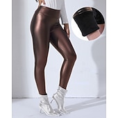 voordelige Yoga leggings en panty's-Dames Capri-legging Kunstleren leggings Warm Hoge taille Sportschool Sportschoenen Pilates Kleding Onderlichaam Effen Kleur Zwart Koffie Sport Sportkleding Strakke pasvorm