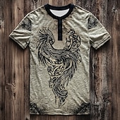 abordables Vintage et rétro-Homme Oiseau Motif T-shirt Chemise Henley Manche Courte ancien Designer Rétro Vintage Rue Occasionnel Quotidien Été Printemps Toutes saisons Kaki Col Henley Henley T-shirt Henley