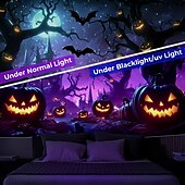 cheap Halloween Wall Tapestries-Halloween Blacklight Tapestry Haunted House UV Reactive Glow in the Dark Forest Trippy Mountain Misty Graveyard Ghost Hanging Tapestry Wall Art Mural for Living Room Bedroom