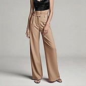 economico gamba larga e vita alta-Per donna Gamba larga Pantaloni Eleganti Pantaloni Moda Lunghezza intera Naturale Semplice Tasche Laterali Comodo Traspirabilità Ufficio / Carriera Affari Nero Bianco Giallo Rosa Primavera Autunno