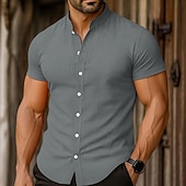 economico Strada-Per uomo Camicia Camicia di lino Camicia con colletto alla coreana Camicia Estiva Abbigliamento da spiaggia Camicia con Bottoni Semplice Vacanza Casuale Nero Bianco Arancione Grigio Manica Corta