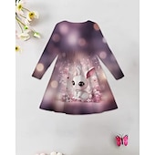 halpa 3D Shining Vision -mekko-Tyttöjen 3D Kani Mekko Pitkähihainen Kesä Kevät Loma Päivittäin Pyhäpäivä Prinsessa Kaunis Makea Lapset 4-12 vuotta Rento mekko A linjainen mekko Polvipituinen Normaali