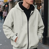 abordables sudaderas basicas hombre-Hombre Sudadera Sudadera con capucha y cremallera completa Sudadera con capucha de lana Albaricoque Negro Verde Ejército Azul Marino Gris Claro Con Capucha Plano Bolsillo Deporte Diario Festivos
