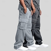 お買い得  スウェットパンツ-男性用 フリースパンツ スウェットパンツ ジョガー ズボン カーゴスウェットパンツ 弾性ウエスト ドローストリング マルチポケット 純色 ウォーム 吸汗性 全長 カジュアル 日常 ランニング ファッション ストリートファッション ブラック+ネイビーブルー ブラック＋ライトグレー 伸縮性あり
