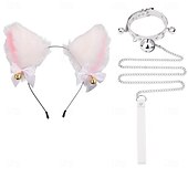 baratos Acessórios de penteados-Conjunto de faixa de cabeça com orelhas de gato e cauda feito à mão – acessórios fofos para cosplay de gatinha, orelhas e cauda de animais para Halloween, festa e fantasias