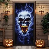 Недорогие Хэллоуин дверные накладки-Дверное покрытие на Хэллоуин – Огненная черепная армия из ада баннер для входа в дом с привидениями страшное уличное оформление на Хэллоуин 2025 года для спальни гостиной ванной