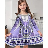 halpa 3D Shining Vision -mekko-Tyttöjen 3D Kuvitettu Mekko Pitkähihainen Kesä Kevät Loma Päivittäin Pyhäpäivä Prinsessa Kaunis Makea Lapset 4-12 vuotta Rento mekko A linjainen mekko Polvipituinen Normaali